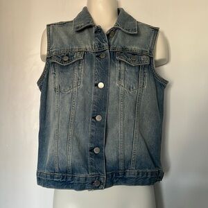 GAP 1969 Distressed Faded Denim Button Down Jean Vest